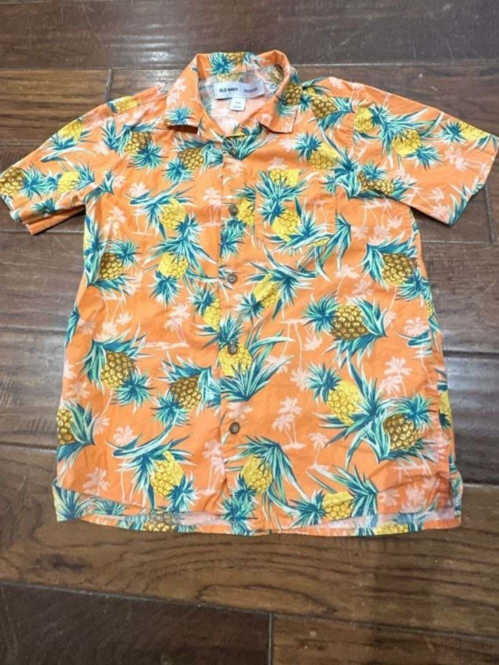 Old Navy Boys Pineapple Built-In Flex Short Sleeve Button Down Shirt